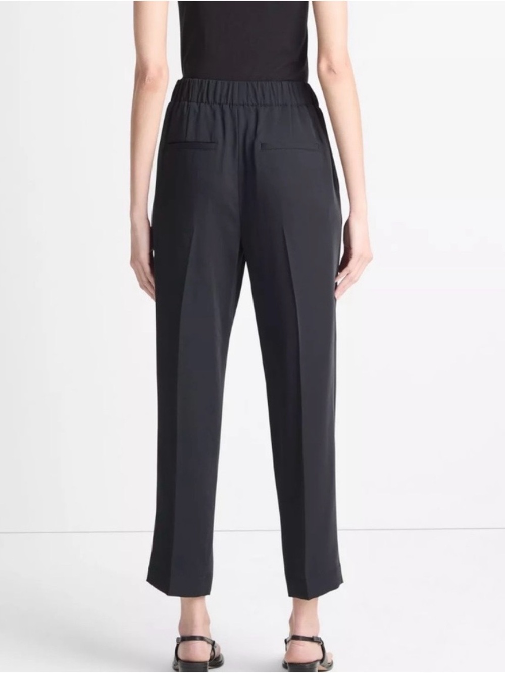 Vince Pleated Pull-On Tapered Leg Pants Cropped Women’s Black Size XS - Picture 2 of 13